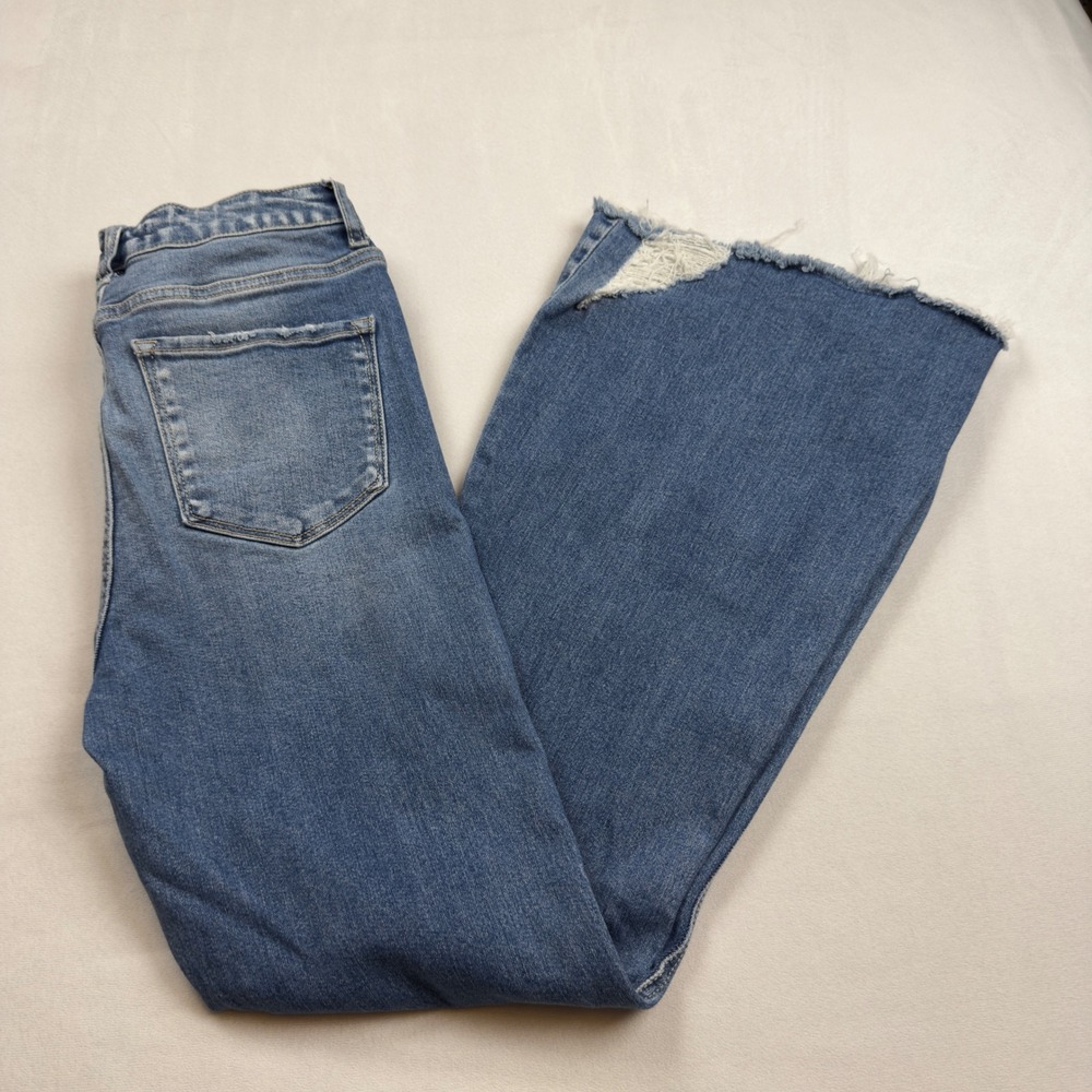 Flying Monkey High Rise Flare Distressed Jeans Medium Wash Button Fly Size 28‎